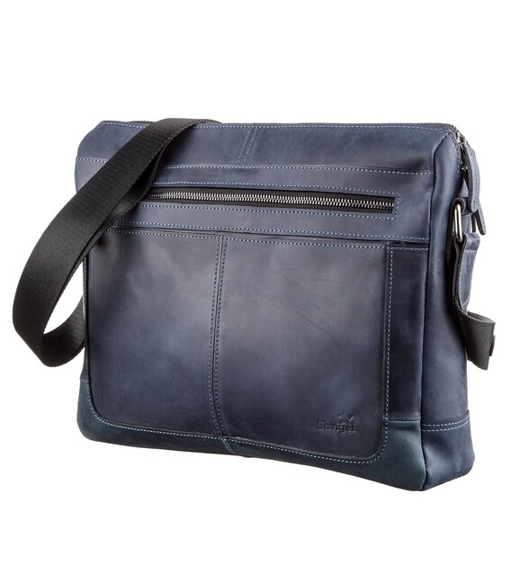 Ділова чоловіча шкіряна сумка на плече SHVIGEL 11249 Синя картинка, зображення, фото