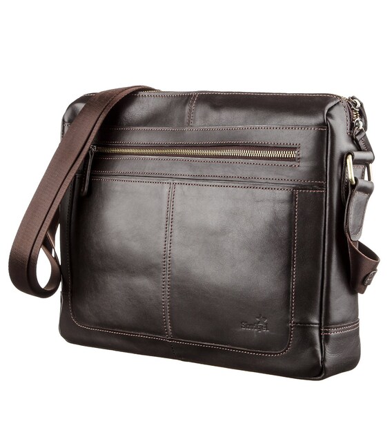 Деловая мужская сумка из гладкой кожи на плечо SHVIGEL 11251 Коричневая фото, картинка, изображение