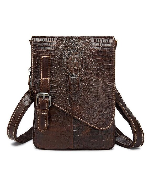 Сумка-мессенджер тиснение под экзотику Vintage 20038 Коричневая фото, картинка, изображение
