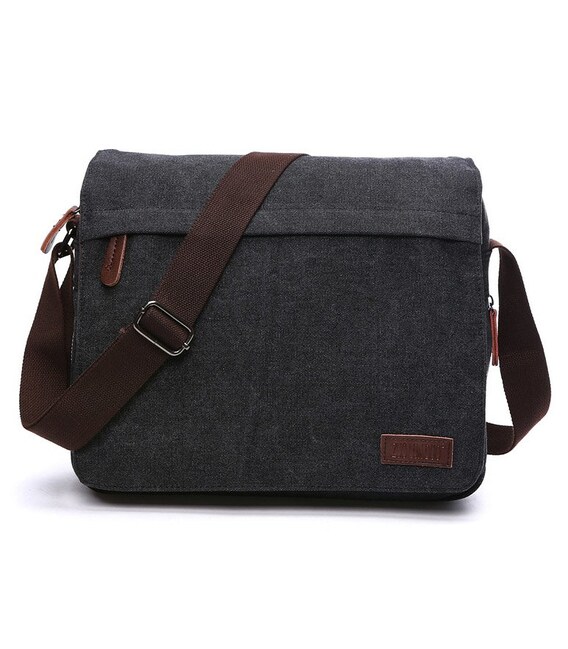 Сумка почтальонка текстильная Vintage 20088 Черная фото, картинка, изображение