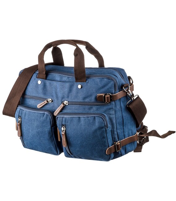 Сумка-трансформер текстильная большая Vintage 20153 Синяя фото, картинка, изображение