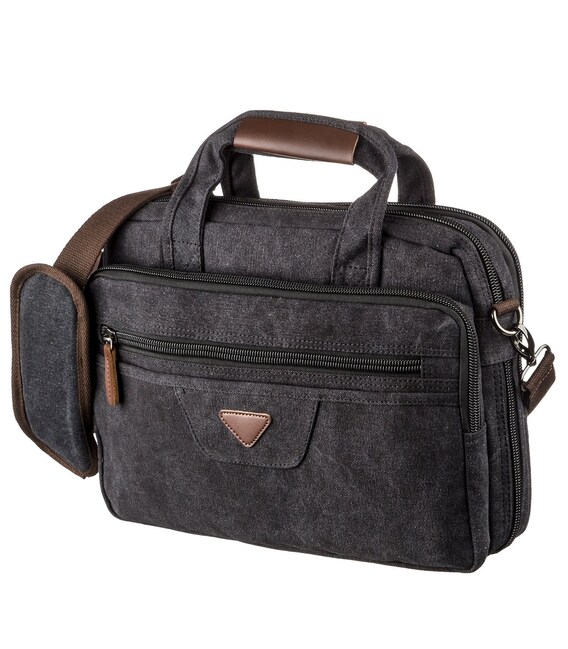 Сумка текстильная для ноутбука на два отделения Vintage 20177 Черная фото, картинка, изображение