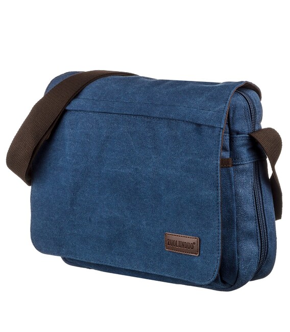 Текстильная сумка для ноутбука 13 дюймов через плечо Vintage 20189 Синяя фото, картинка, изображение
