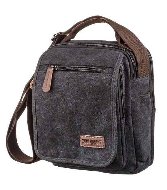 Универсальная текстильная мужская сумка на два отделения Vintage 20199 Черная фото, картинка, изображение