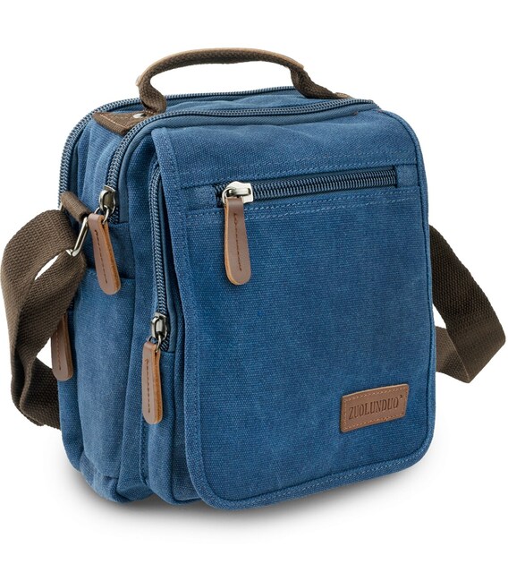 Универсальная текстильная мужская сумка на два отделения Vintage 20201 Синяя фото, картинка, изображение