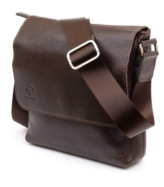 Сумка мессенджер в гладкой коже GRANDE PELLE 11334 Шоколадная фото, картинка, изображение