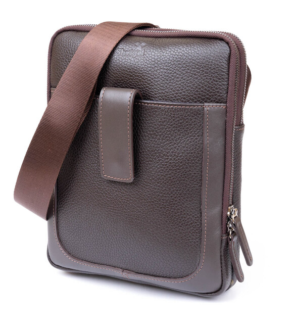 Сумка чоловіча планшет на два відділення шкіряна флотар SHVIGEL 11286 Коричнева картинка, зображення, фото