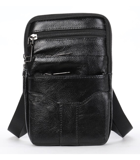 Небольшая кожаная поясная сумка Vintage 20359 Черный фото, картинка, изображение