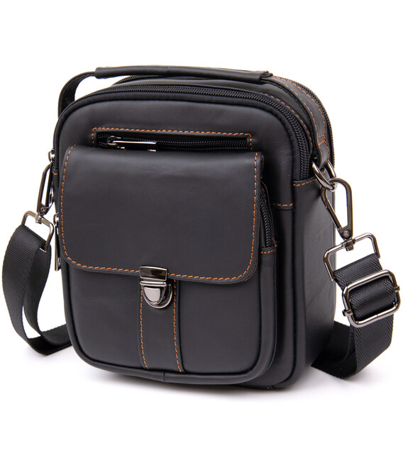 Компактный мессенджер на два отделения мужской Vintage 20395 Черный фото, картинка, изображение