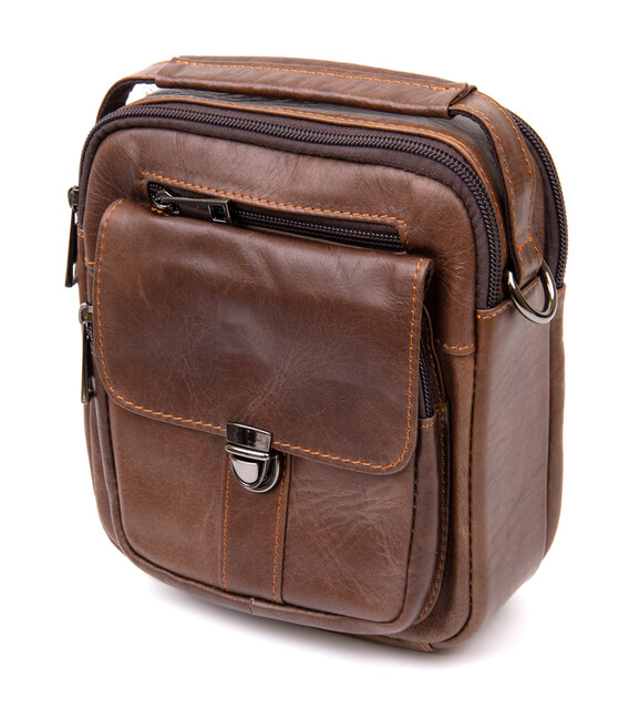 Компактный мессенджер на два отделения мужской Vintage 20396 Коричневый фото, картинка, изображение