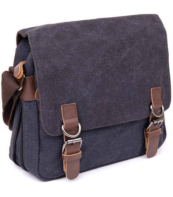 Сумка почтальонка текстильная Vintage 20604 Черная фото, картинка, изображение