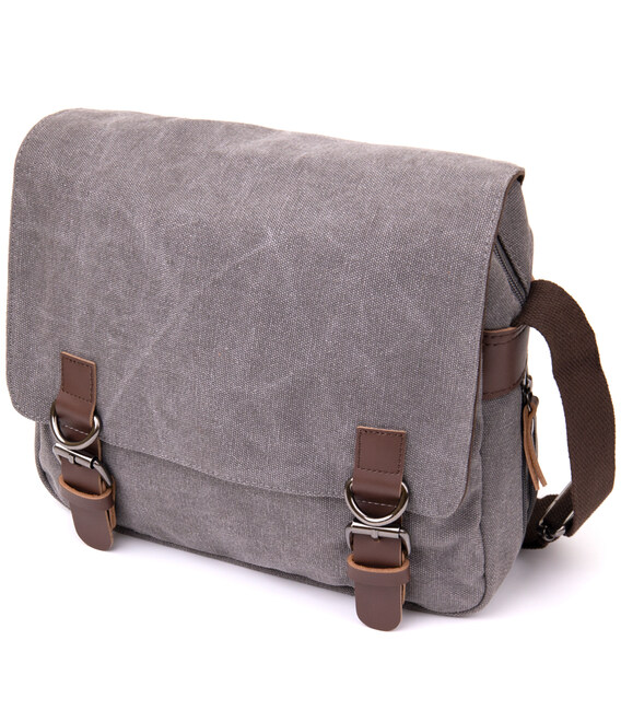 Сумка почтальонка текстильная Vintage 20605 Серая фото, картинка, изображение