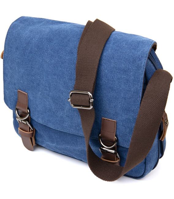 Сумка почтальонка текстильная Vintage 20606 Синяя фото, картинка, изображение