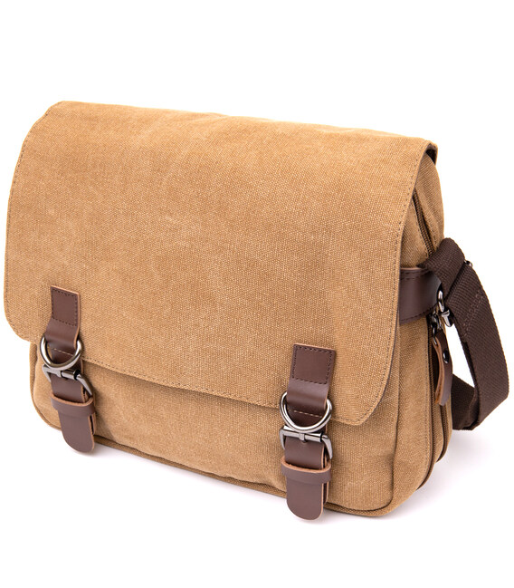 Сумка почтальонка текстильная Vintage 20607 Песочная фото, картинка, изображение