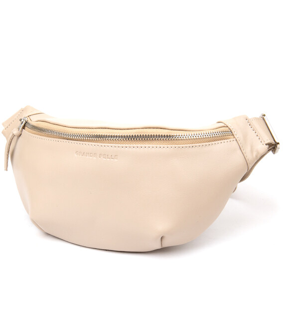 Практичная кожаная сумка на пояс GRANDE PELLE 11357 Бежевый фото, картинка, изображение