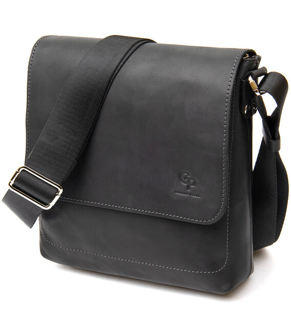 Практичная кожаная мужская сумка GRANDE PELLE 11431 Черный фото, картинка, изображение