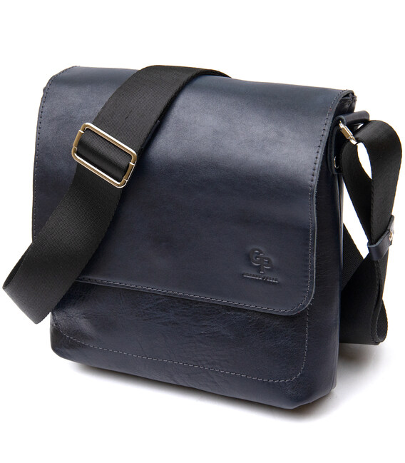 Практичная кожаная мужская сумка-мессенджер GRANDE PELLE 11433 Темно-синий фото, картинка, изображение