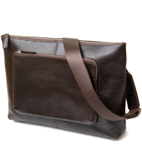 Кожаная мужская прямоугольная сумка для ноутбука GRANDE PELLE 11438 Коричневый фото, картинка, изображение