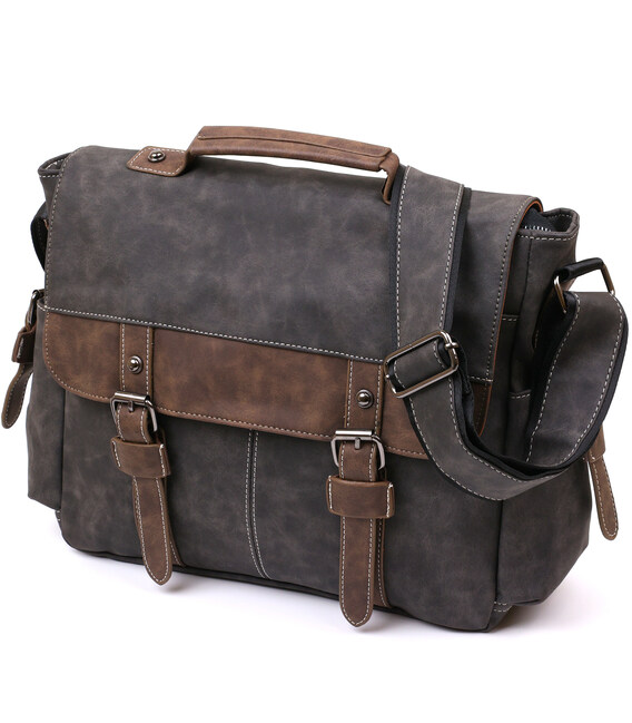Мужская сумка из кожзама Vintage 20491 Серый фото, картинка, изображение