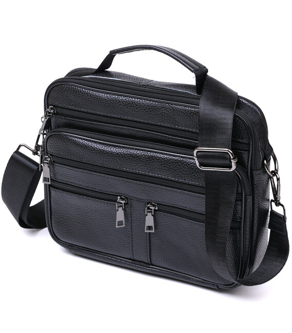 Практичная кожаная мужская сумка Vintage 20669 Черный фото, картинка, изображение