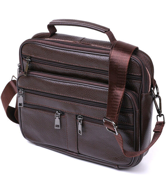 Практична шкіряна чоловіча сумка Vintage 20670 Коричневий картинка, зображення, фото