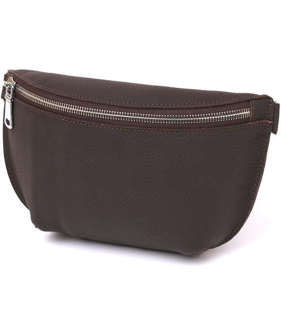 Кожаная матовая бананка Shvigel 16381 Коричневый фото, картинка, изображение