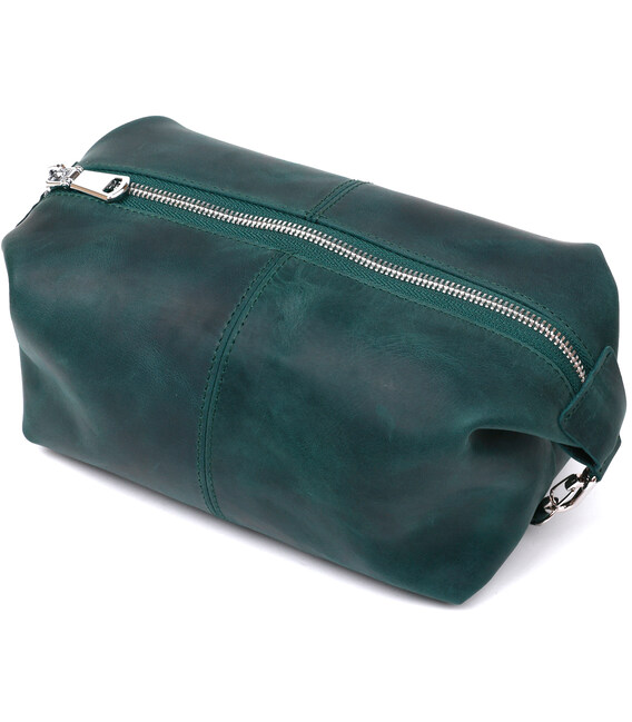 Кожаная матовая косметичка Shvigel 16399 Зеленый фото, картинка, изображение
