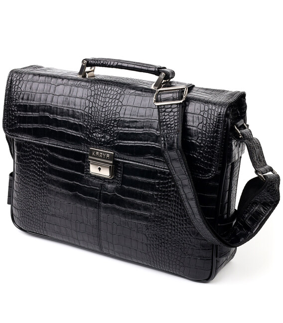 Вместительный мужской портфель KARYA 20939 кожаный Черный фото, картинка, изображение