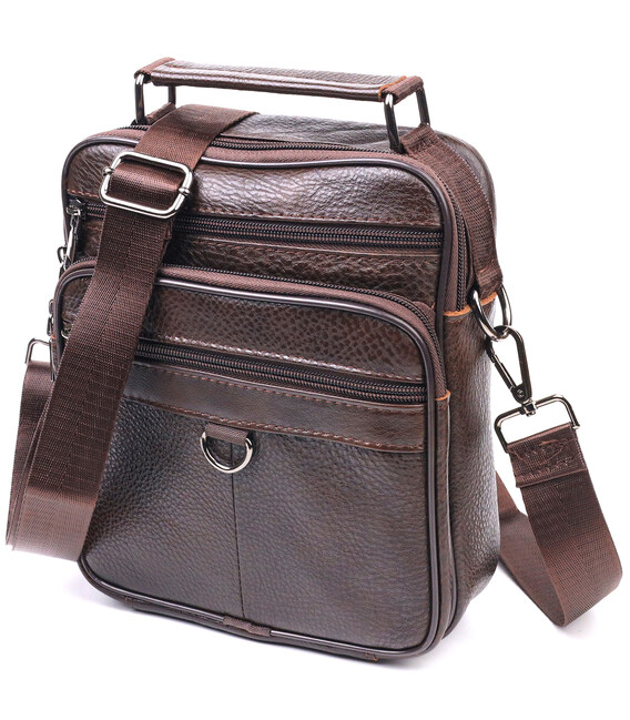 Практичная мужская сумка кожаная 21272 Vintage Коричневая фото, картинка, изображение