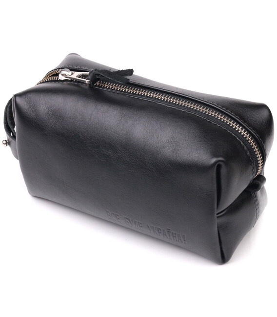 Косметичка среднего размера из гладкой кожи на молнии Украина GRANDE PELLE 16764 Черная фото, картинка, изображение