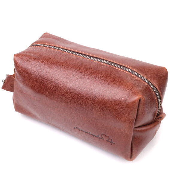 Чоловіча косметичка великого розміру з гладкої шкіри на блискавці Серце GRANDE PELLE 16768 Світло-коричнева картинка, зображення