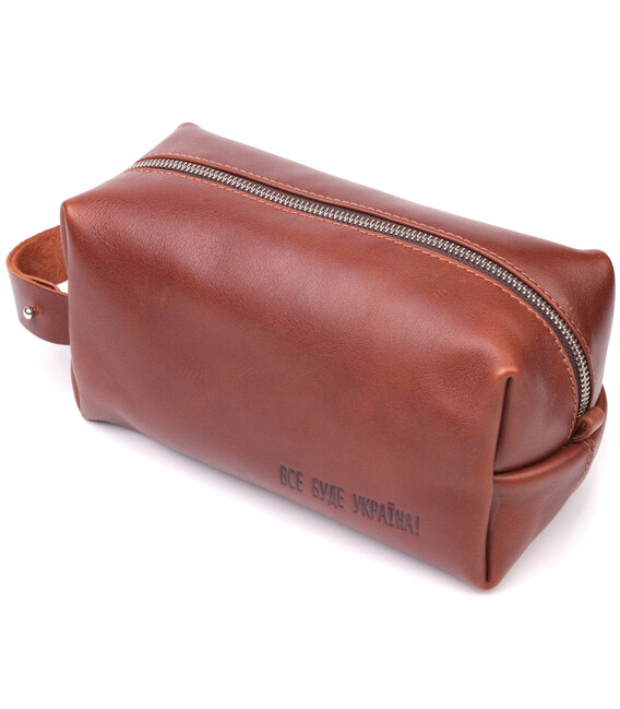 Мужской несессер большого размера из гладкой кожи на молнии Украина GRANDE PELLE 16769 Светло-коричневый фото, картинка, изображ