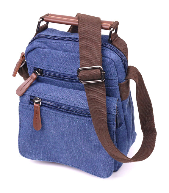 Отличная мужская сумка из плотного текстиля 21228 Vintage Синяя фото, картинка, изображение