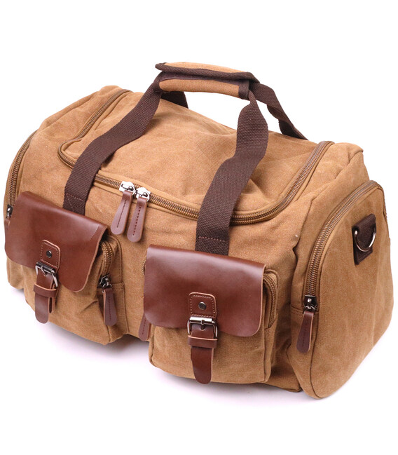 Зручна дорожня сумка із щільного текстилю 21239 Vintage Коричнева - картинка, зображення, фото дорожньої сумки