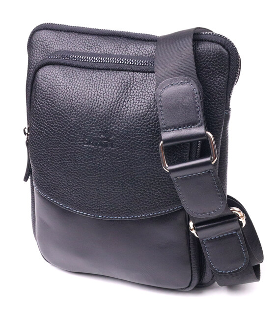 Чоловіча сумка із комбінованої натуральної шкіри SHVIGEL 18720 Чорна картинка, зображення, фото