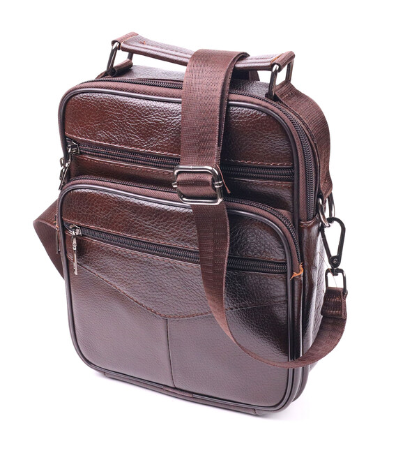 Зручна чоловіча сумка з ручкою шкіряна 21276 Vintage Коричнева картинка, зображення, фото
