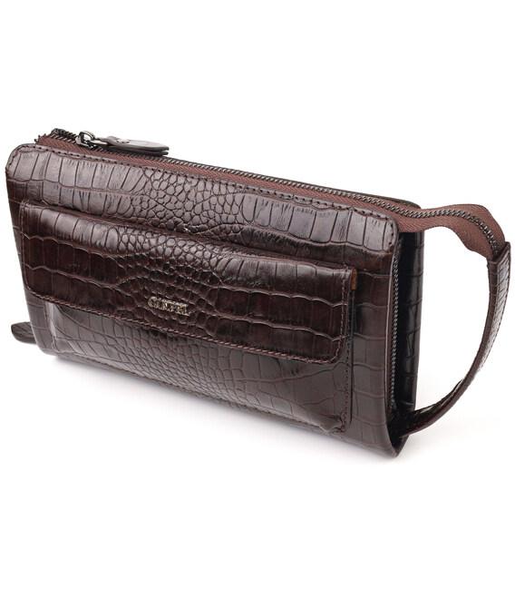 Зручний клатч для чоловіків із натуральної фактурної шкіри з тисненням під крокодила CANPELLINI 21561 Коричневий картинка, зобра