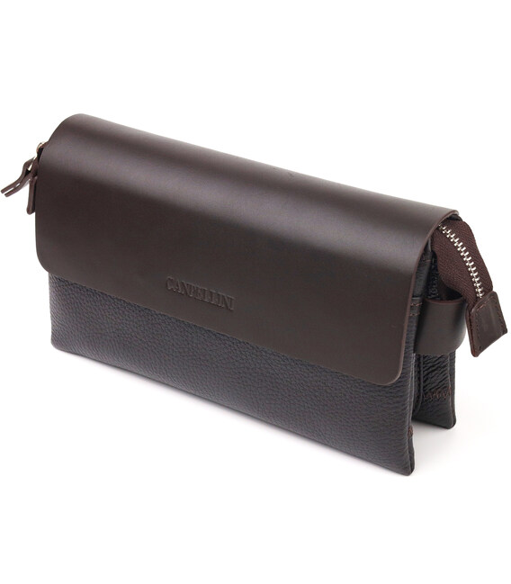Стильный мужской клатч из натуральной комбинированной кожи CANPELLINI 21566 Коричневый фото, картинка, изображение