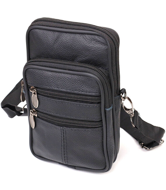 Мужская сумка на пояс из натуральной кожи 21481 Vintage Черная фото, картинка, изображение