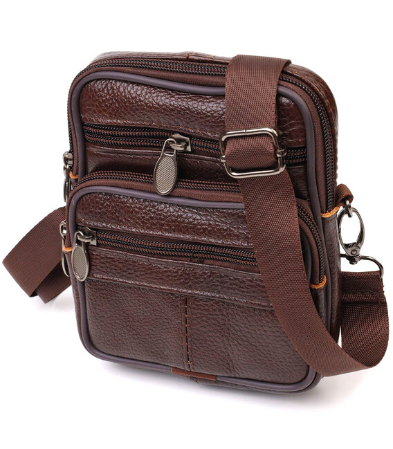 Компактна сумка чоловіча на пояс із натуральної шкіри 21484 Vintage Коричнева картинка, зображення, фото