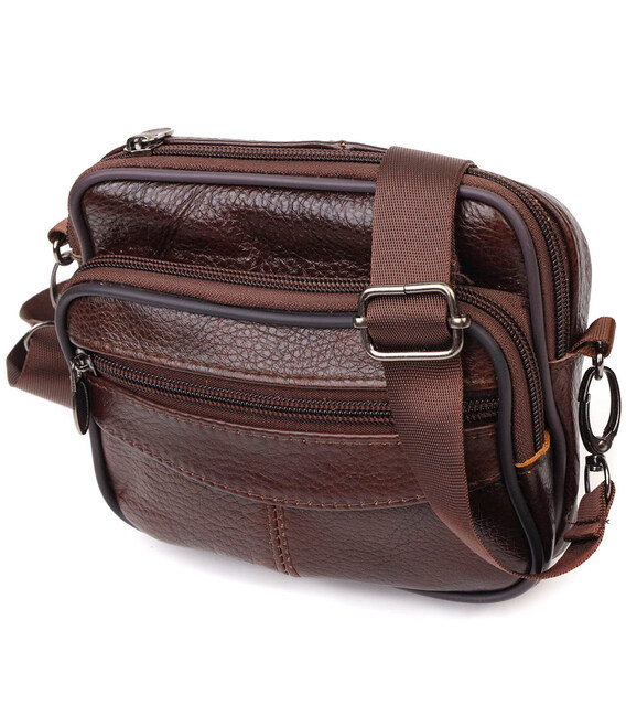 Чоловіча горизонтальна поясна сумка з натуральної шкіри 21486 Vintage Коричнева картинка, зображення, фото