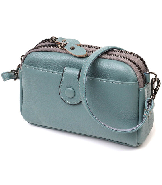 Модная сумка-клатч в стильном дизайне из натуральной кожи 22087 Vintage Серо-голубая фото, картинка, изображение