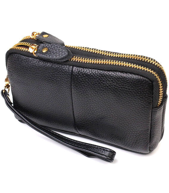 Женский клатч на два отделения из натуральной кожи 22088 Vintage Черный фото, картинка, изображение