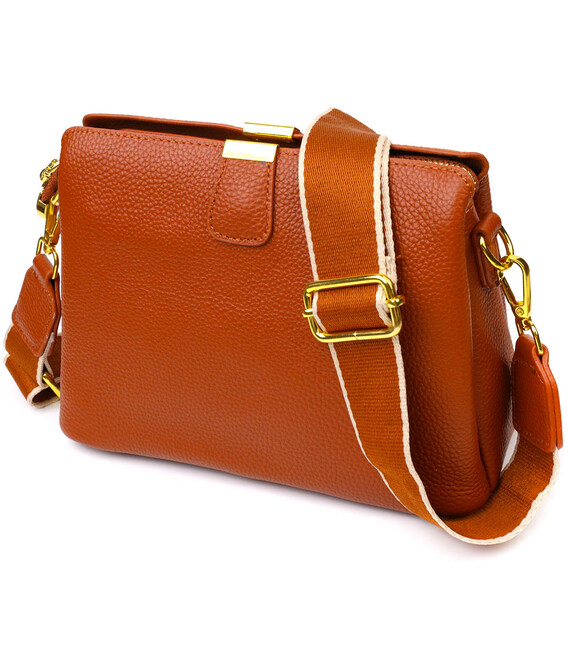 Стильна жіноча сумка на три відділення з натуральної шкіри 22105 Vintage Руда картинка, зображення, фото