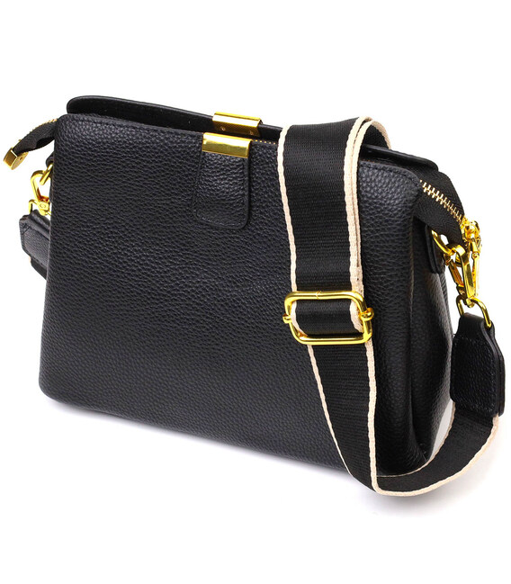 Женская красивая сумка на три отделения из натуральной кожи 22107 Vintage Черная фото, картинка, изображение