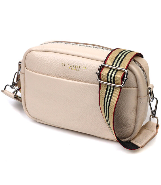 Отличная женская сумка на плечо из натуральной кожи 22121 Vintage Белая фото, картинка, изображение