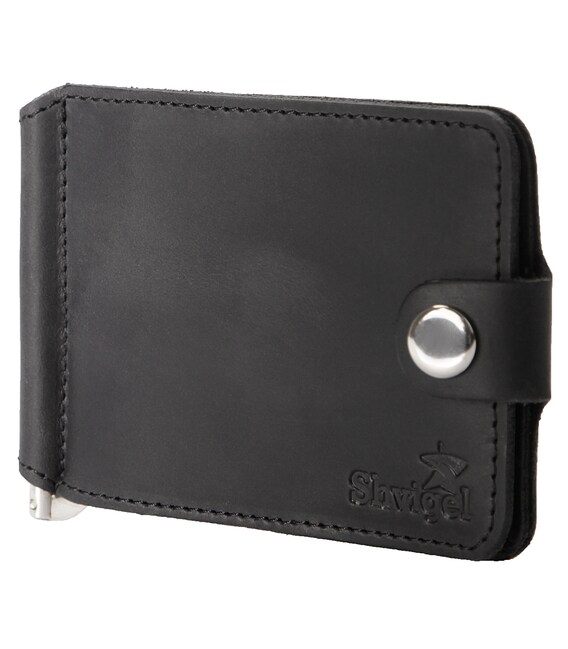 Затискач для купюр SHVIGEL 13787 з вінтажній шкіри Чорний картинка, зображення, фото