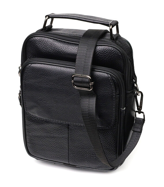 Практичный мужской мессенджер из натуральной кожи Vintage 21950 Черный фото, картинка, изображение
