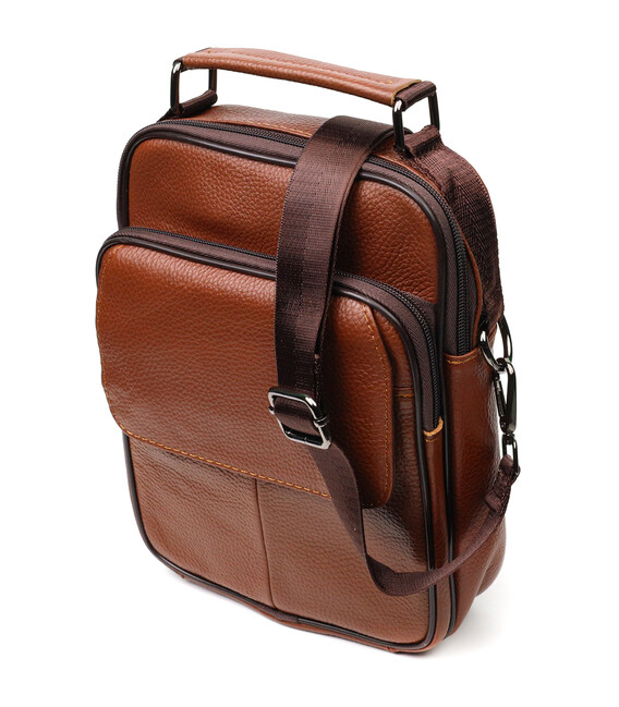 Удобный мужской мессенджер из натуральной кожи Vintage 21951 Светло-коричневый фото, картинка, изображение