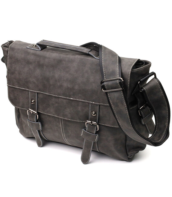 Вместительная мужская сумка из кожзама Vintage 22143 Серый фото, картинка, изображение